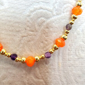 Handmade Amethyst Carnelian Gemstone Beaded Gold Filled Bracelet